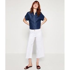 Zara dark denim cropped button-up